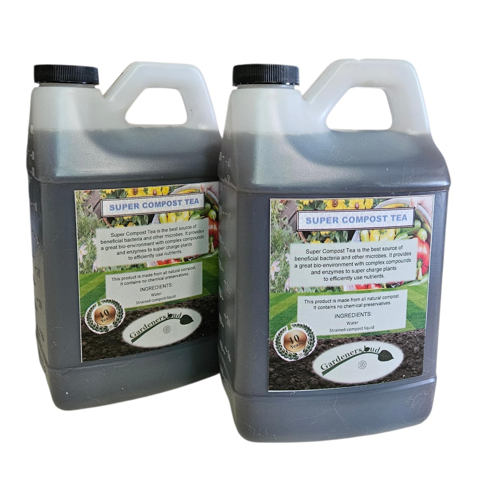 Super Compost Tea (128 oz - 1 Gallon, in Two Half Gallon Bottles) Natural and Organic for Plant Food, Nutrient, Fertilizer and Growth Efficiency