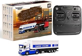 Turbo Racing 1:76 C50 RTR Tractor Remote Control Truck Four-Wheel Drive Simulated Headlights 10CH Minicar Model(White-Blue)