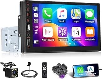 – 7 Inch Single Din Car Stereo Wireless CarPlay Android Auto, Single Din Touch Screen Radio Bluetooth Mirror Link FM Radio 1Din Dual USB AUX Steering Wheel Control & Backup Camera