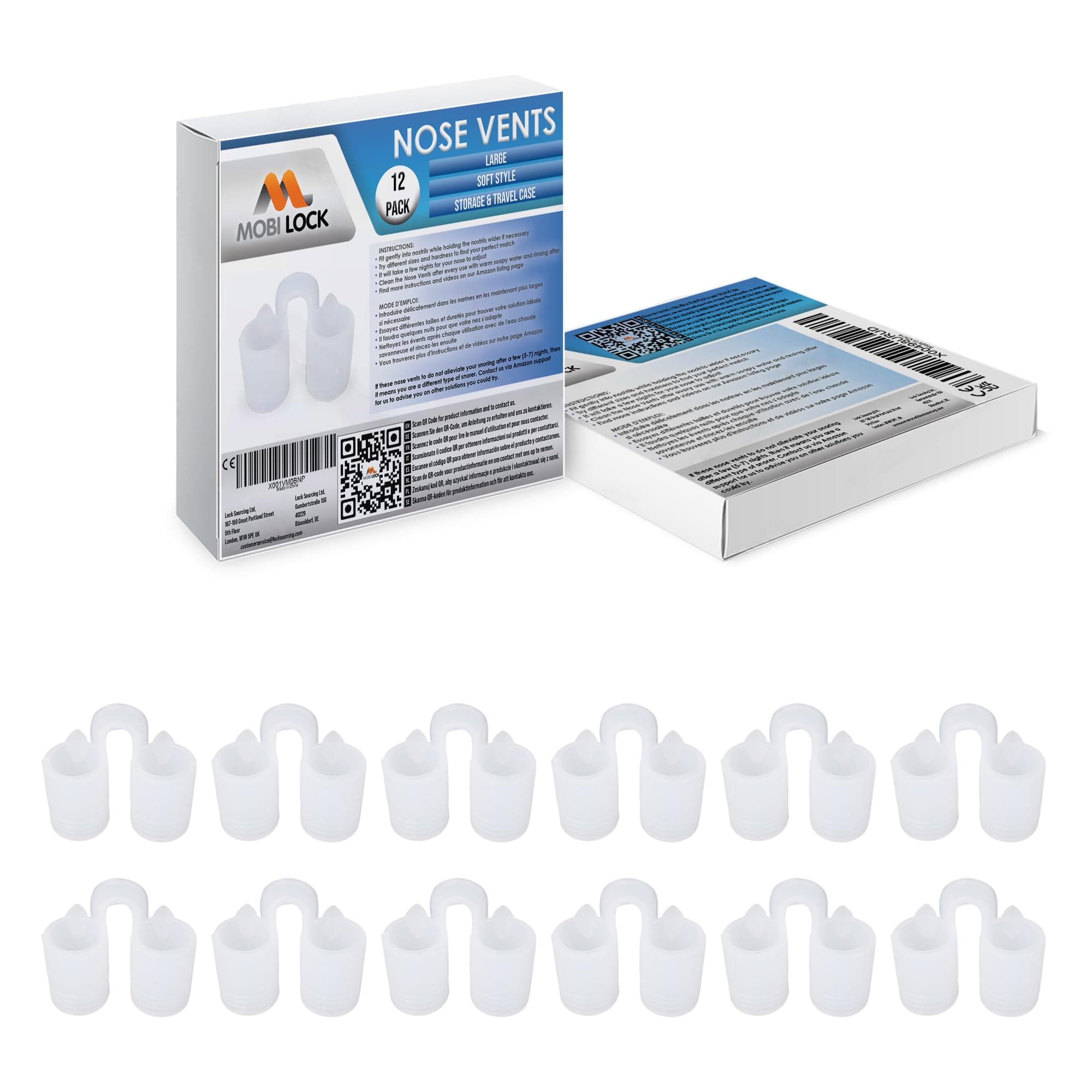 Mobi Lock Hard Silicone Vents Simple Sleeper Solution Premium Nose Relief Nasal Dilator (Pack of 12 - Large - Soft Silicone)