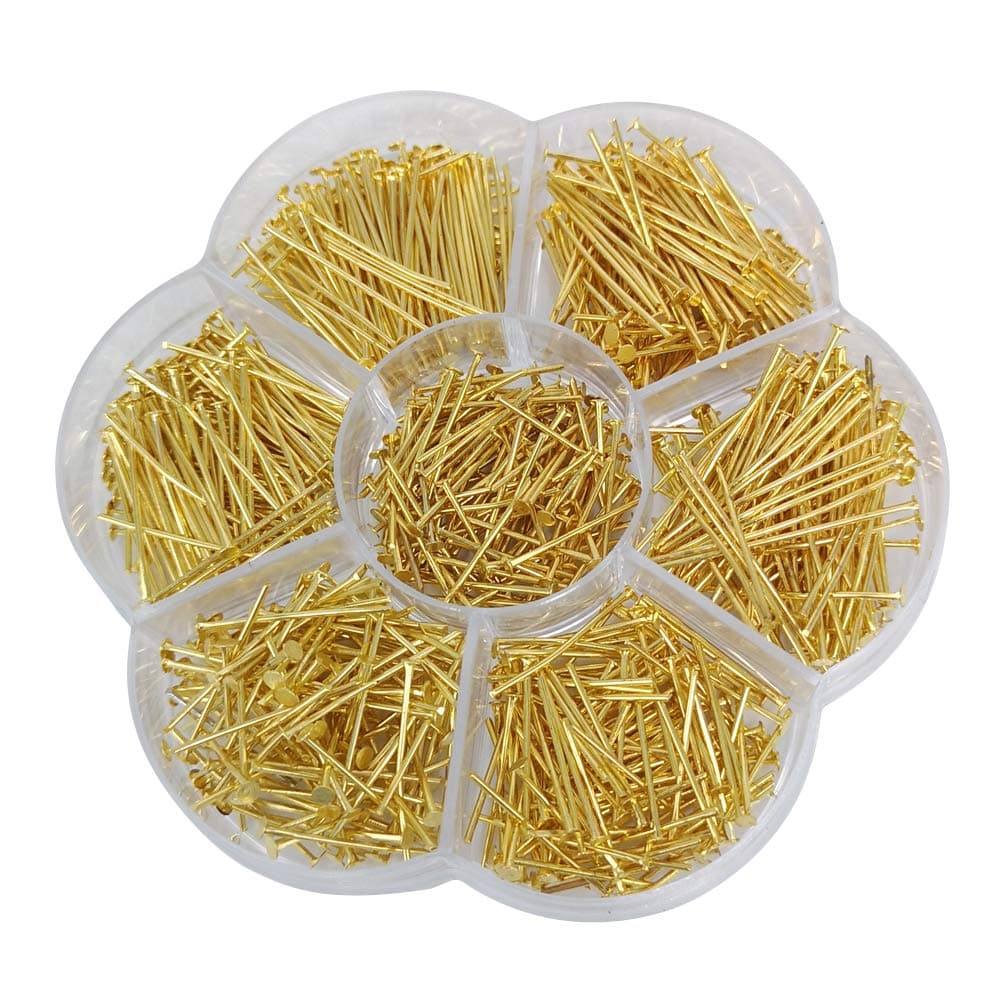 Chenkou Craft 700pcs Assorted of 7 Sizes Mix Flat Head Pins for Jewelry Making (Gold, Mix)