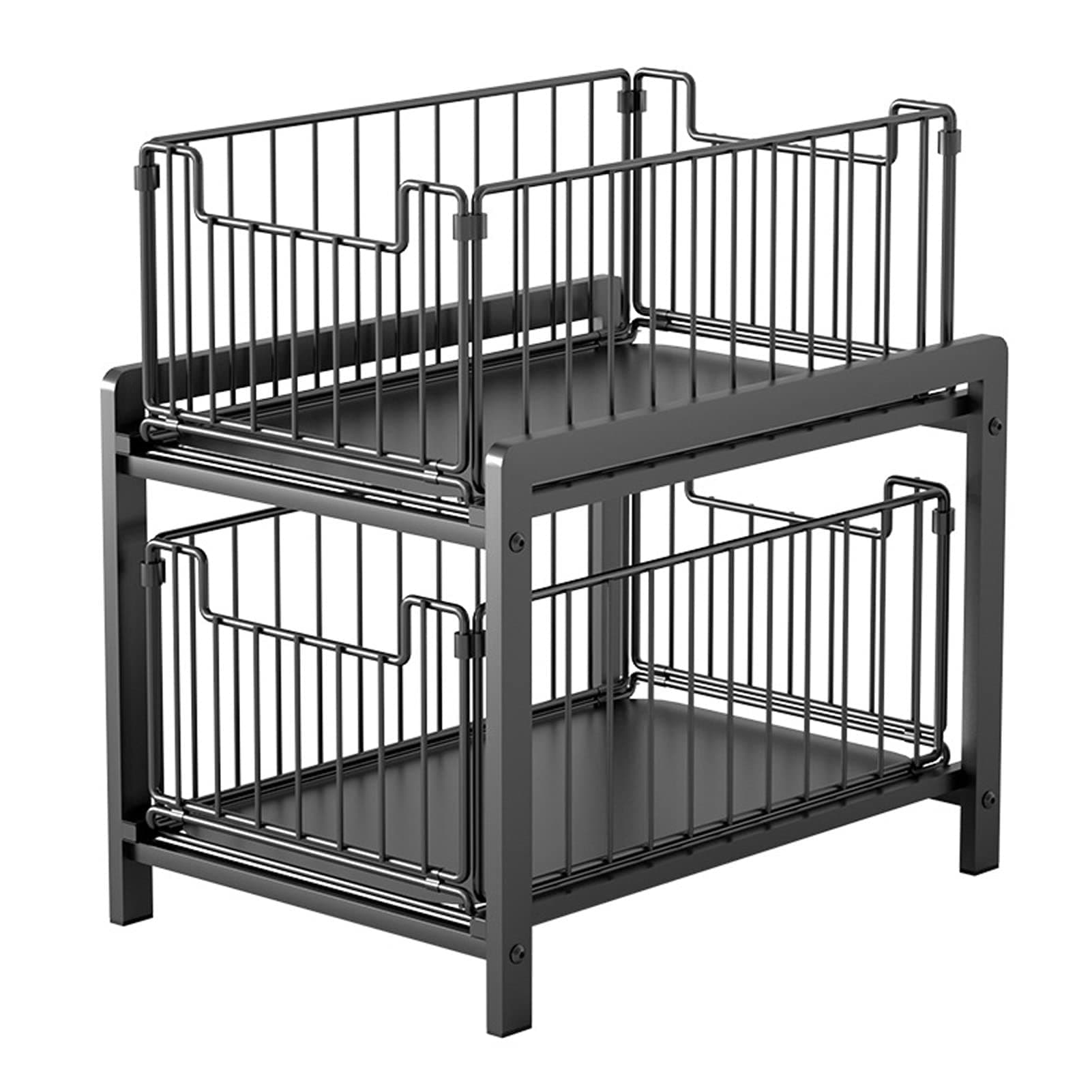 U-HOOME 2 Tier Drawer Organizer Spice Rack Sliding Basket Under Sink Cabinet Storage Shelf for Kitchen Countertop Pantry Bathroom Office Desktop (Type-E)