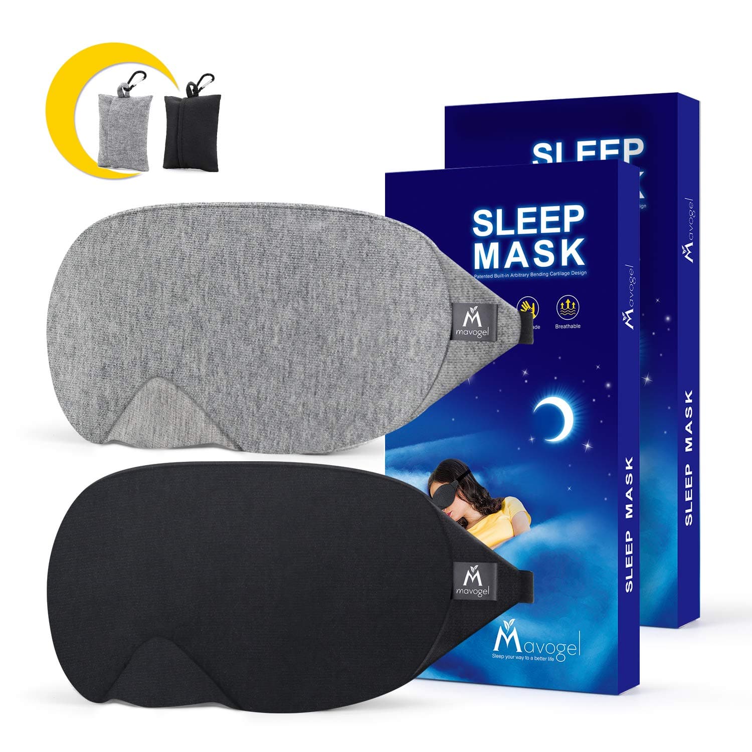 - Mavogel Cotton Sleep Mask - Updated Design Light Blocking Sleep Mask, Soft and Comfortable Eye Blindfold for Men Women, Eye Mask for Sleeping/Shift Work, Includes Travel Pouch, Grey & Black