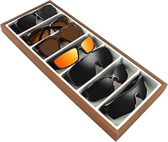 Homeanda Wooden Sunglasses Organizer Tray, Eyeglasses Display Case, Sun Glasses Storage Box, Eyewear Jewelry Tray, Wood Frame Glasses Holder (7 Grids)