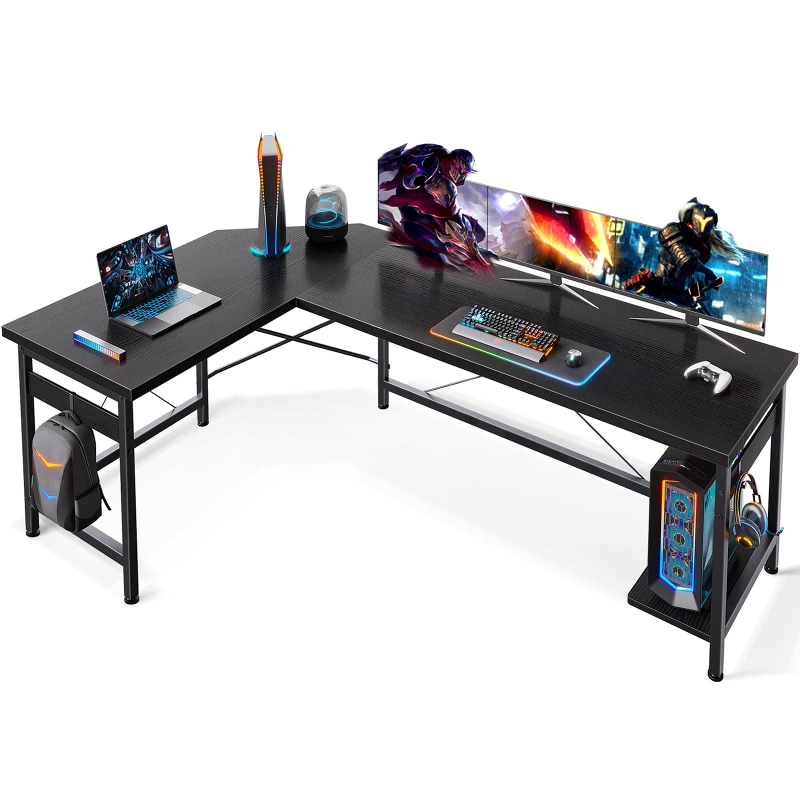 66" L Shaped Gaming Desk, Corner Computer Desk, Sturdy Home Office Computer Table, Writing Desk, Larger Gaming Desk Workstation, Black