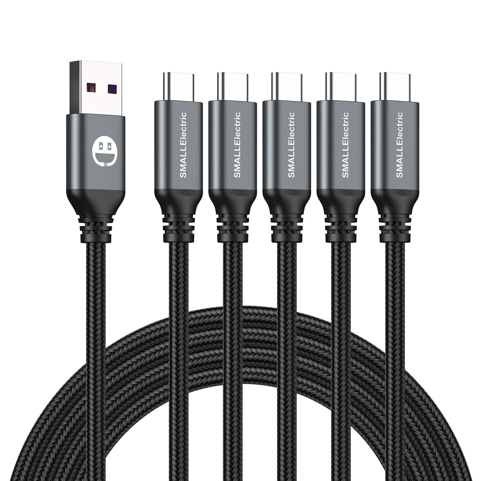 USB Type-C to A Cable 5pack 6ft Braided Fast Charging 3A Quick Charger Cord, 6 Foot Compatible iPhone 17/17 Pro/16e/16/15 Pro Max,Samsung Galaxy S10 S9 S8 Plus, Note 10 9 8, LG V50 V40 G8 G7(Grey)
