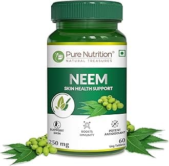 Pure Nutrition Neem 60 Veg Tablets | Natural Blood Purifier, Removes Toxins, Controls Acne & Pimples | Improves Skin Health | Supports Digestive & LIver Wellness, Detox | Boosts Immunity & Metabolism