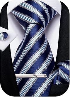 DiBanGu Mens Striped Tie Silk Woven Necktie and Pocket Square Cufflinks Tie Clip Set Wedding Business Formal Gift Tie for Men
