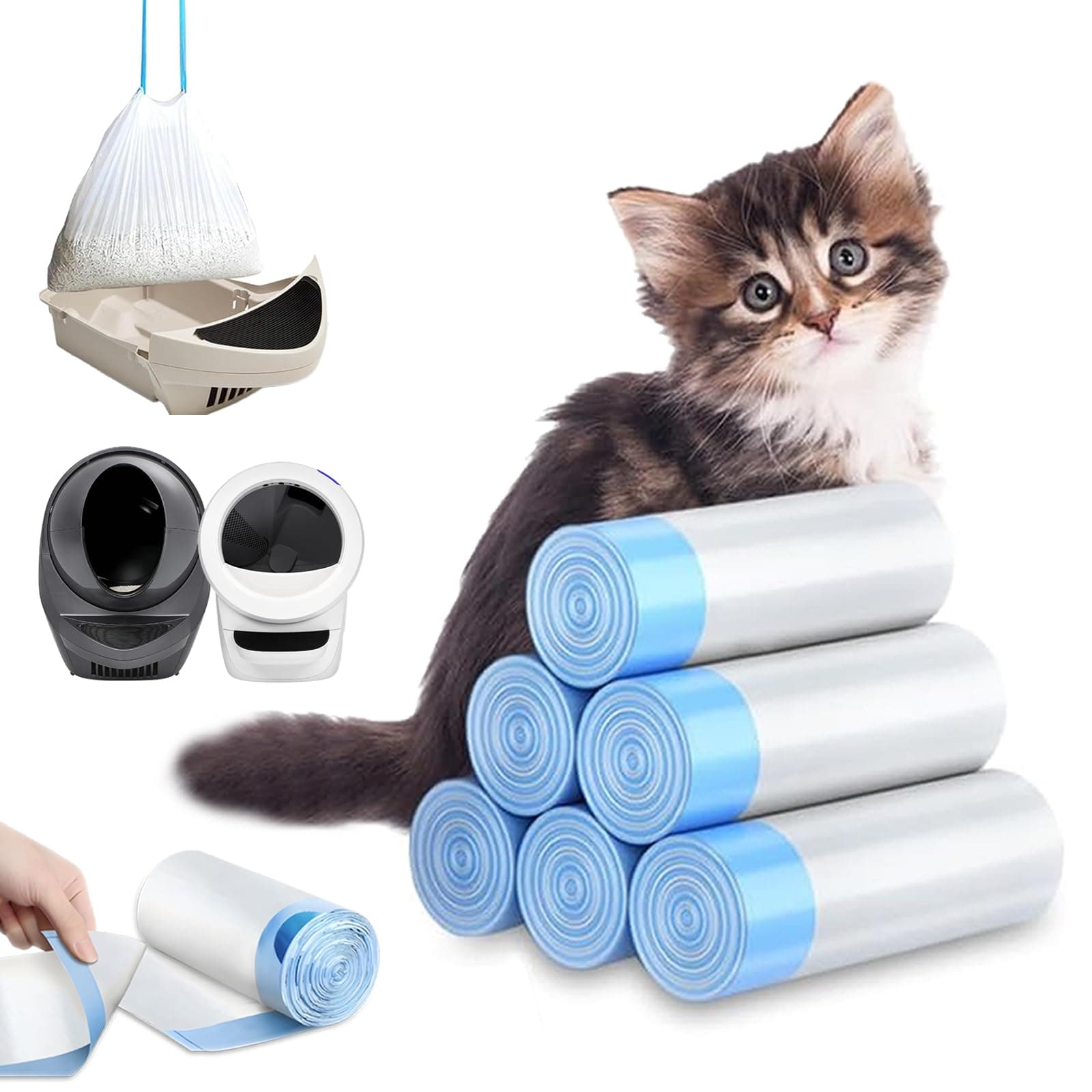 XUEPETT 120 Pack Cat Litter Bags with Drawstring, Compatible with Litter-Robot 3/4 Heavy Duty Cat Litter Box Liners Waste Bags Replacement -25.2"x 15.7"