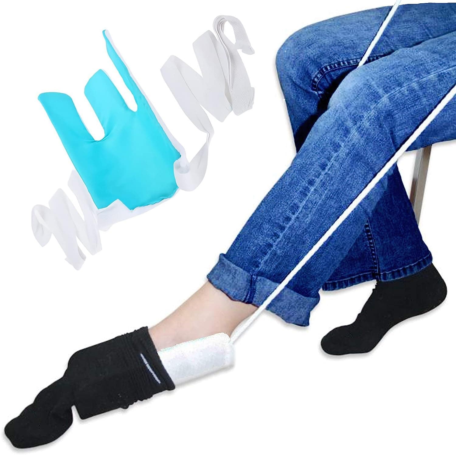 Sock Aids for Putting Socks on and Off, Sock Aid, Sock Helper to, Put on Socks Pregnant, Diabetics Pulling Assist Device Sock Helpe（Blue）