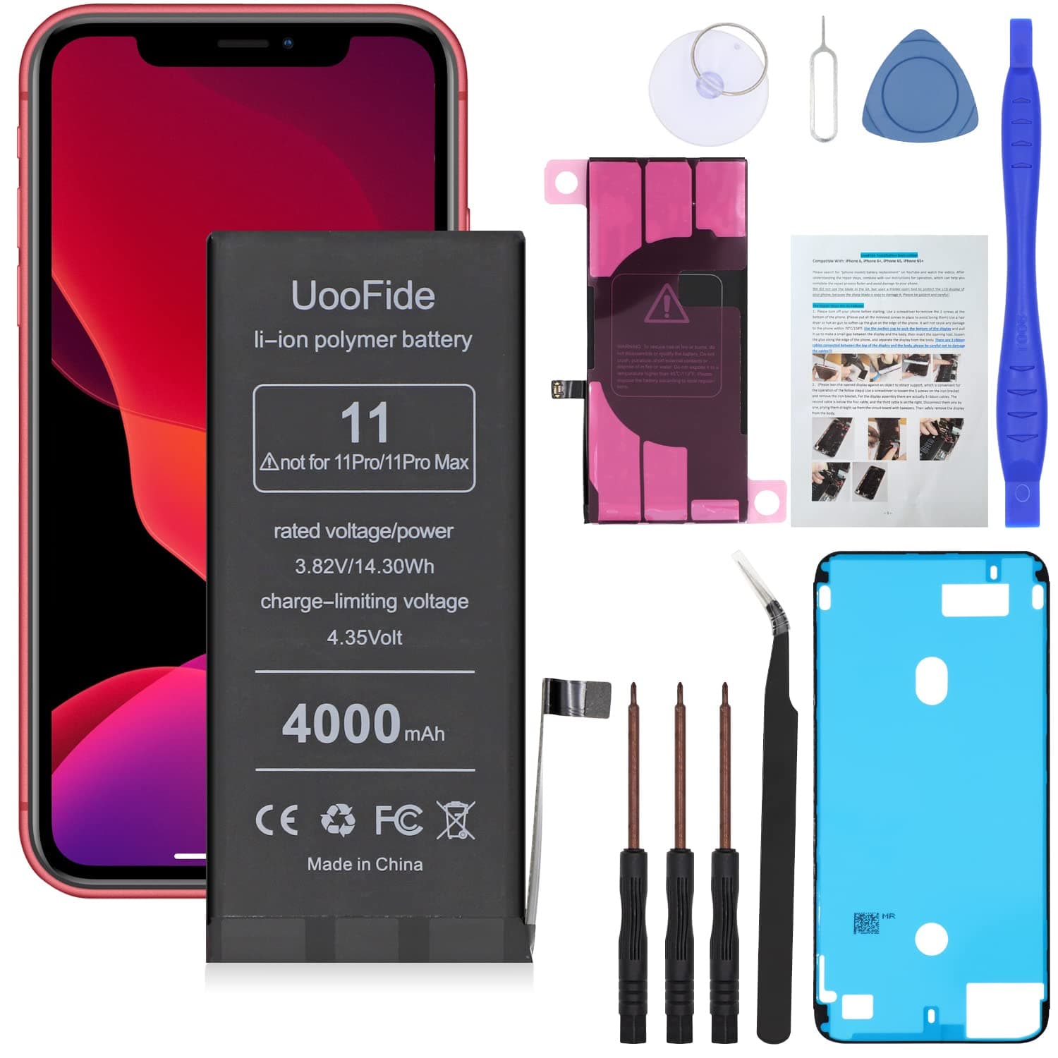 Upgraded Battery for iPhone 11, High Capacity Replacement iPhone 11 Battery A2111 A2221 A2223 with Professional Repair Tools Kit