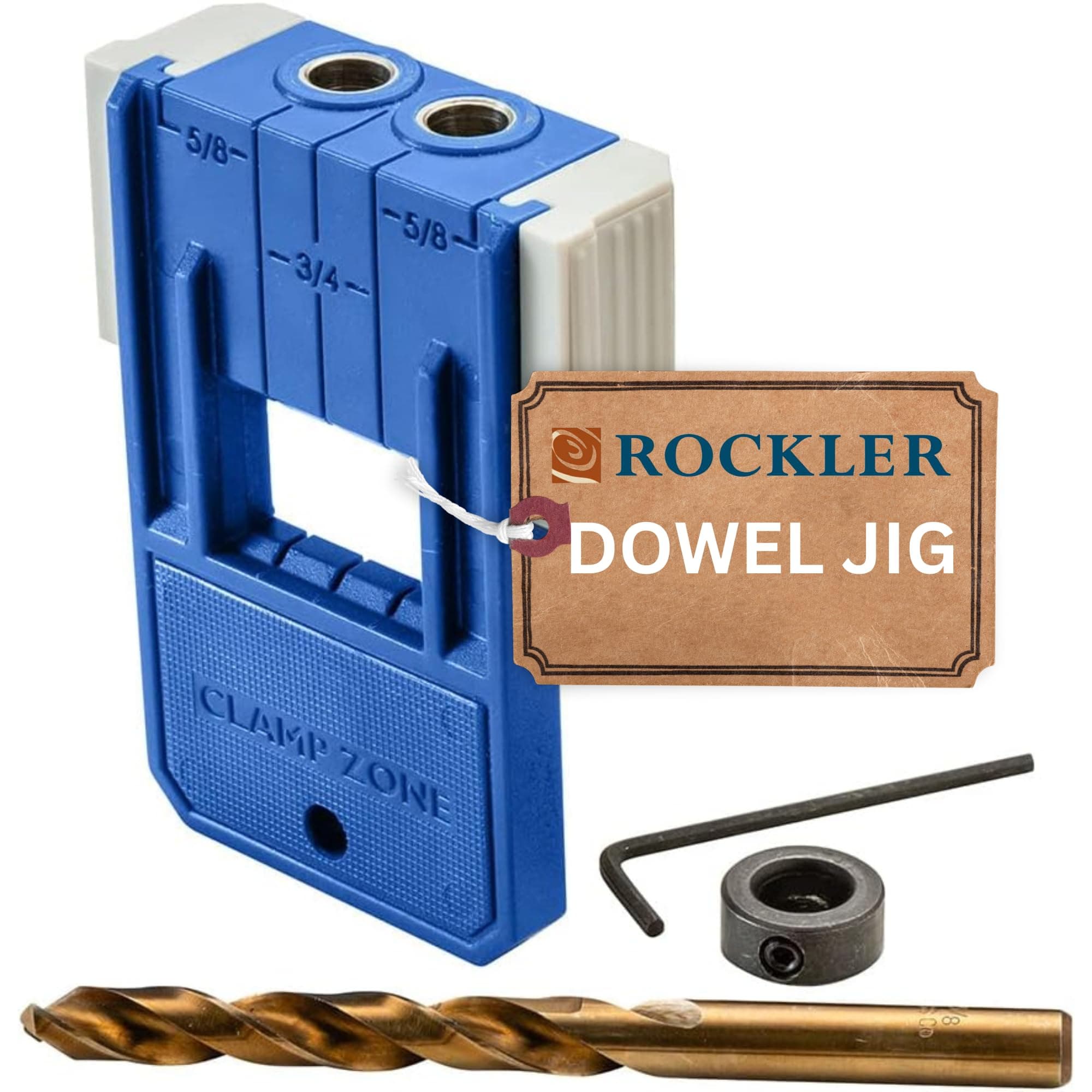 3/8” Doweling Jig Kit w/Drill Bit & Stop Collar – Wood Dowel Jig kit – Dual Edge Stops for Easy Alignment w/Dovetail – Durable Nylon Jig w/Steel Bushings – Dowel Jointer Jig w/Hex Wrench