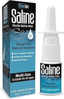 Saline Spray for Nose - Nasal Spray Saline Solution for Newborn, Baby & Adults, Salt Water Decongestant Mist for Stuffy Nose, Travel Friendly, Natural, 0.9% Saline - 30 ml (1.01 fl oz)