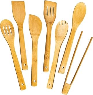 7-Piece Bamboo Cooking Spoons Set, Natural, Eco-friendly, BPA Free