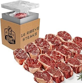 Grumpy Butcher Beef Ribeye Steaks, 16 pack (12 oz each) - Prime Steakhouse Quality Rib Eye Steak Meat - For Delivery in Bulk Meat Package