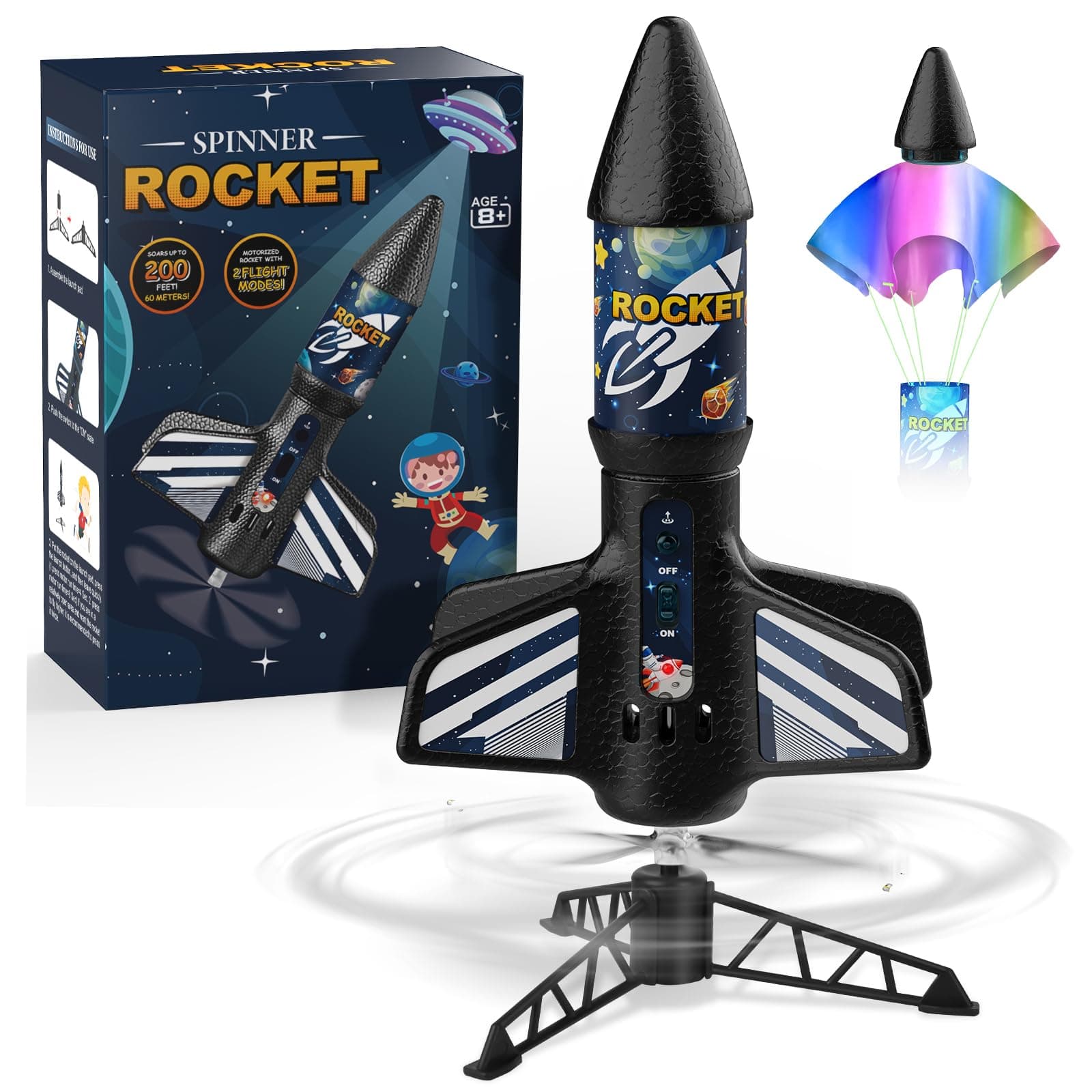 - Mafbeanl Rocket Launcher for Kids, Self Launching Motorized Air Rocket Toy, Outdoor Toys for Ages 8-12, Model Rockets with Parachute Safely Land, Spaceship Launch up to 200 ft Birthday Gifts for Boys