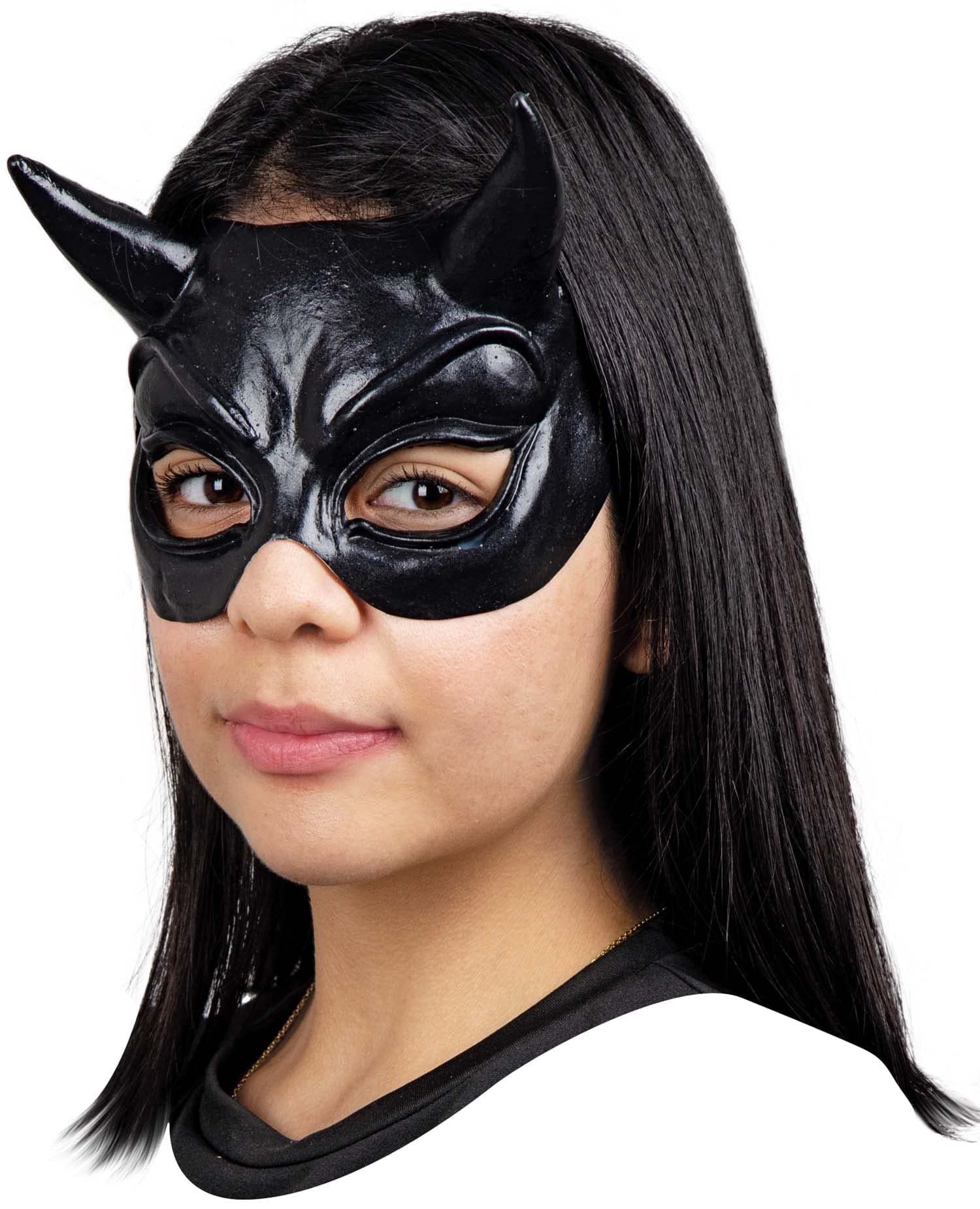 Ghoulish Productions Half Mask Black Devil Mask. Black Devil Mask. Sexy Black Devil Half Mask.Adult One Size Latex Mask. Devils Line. Ideal for Halloween and Parties