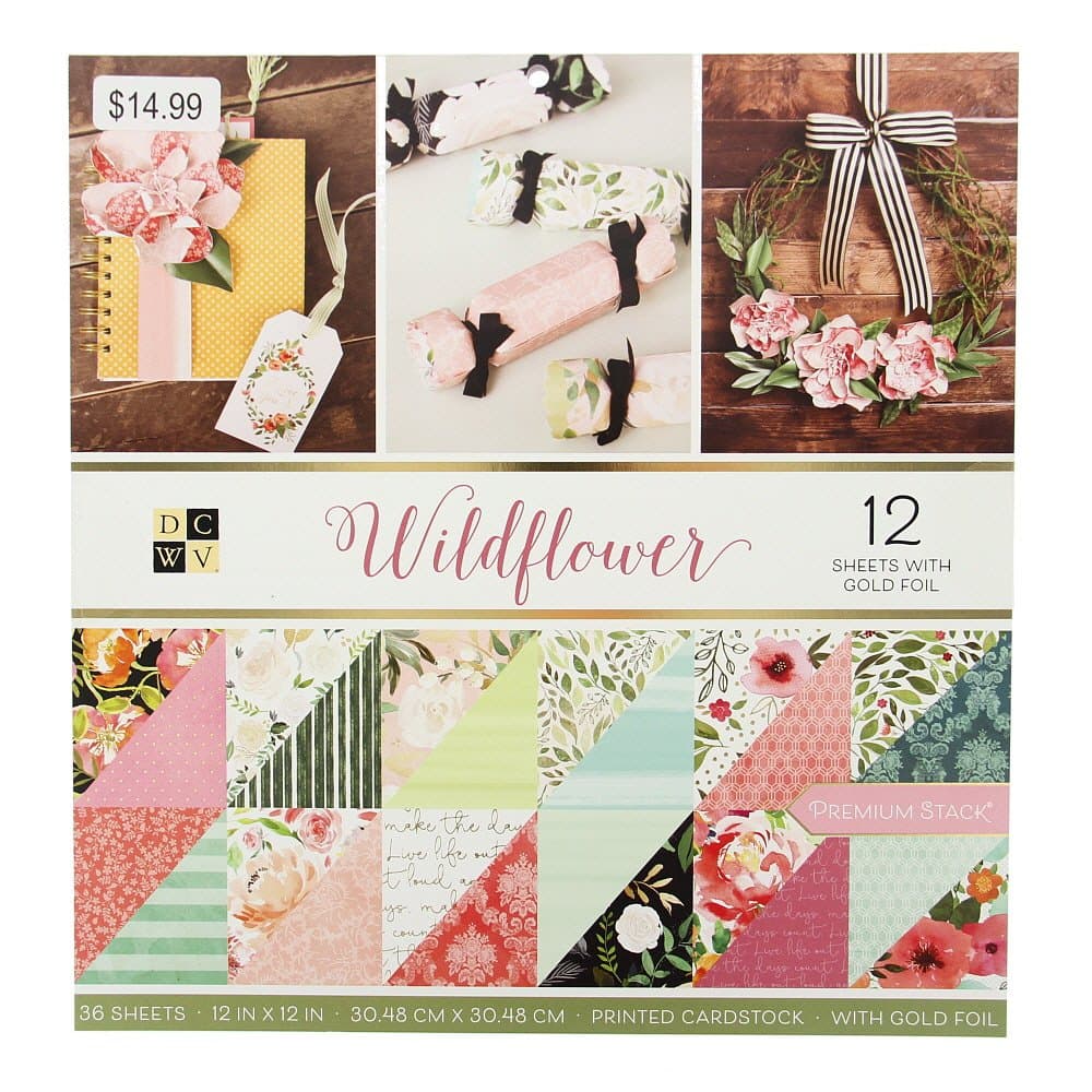 DieCuts with a View DCWV Premium Stack-12 x 12-Double-Sided-Wildflower-Gold Foil-36 Seat PS-005-00638, 12-x-12, Multicolor