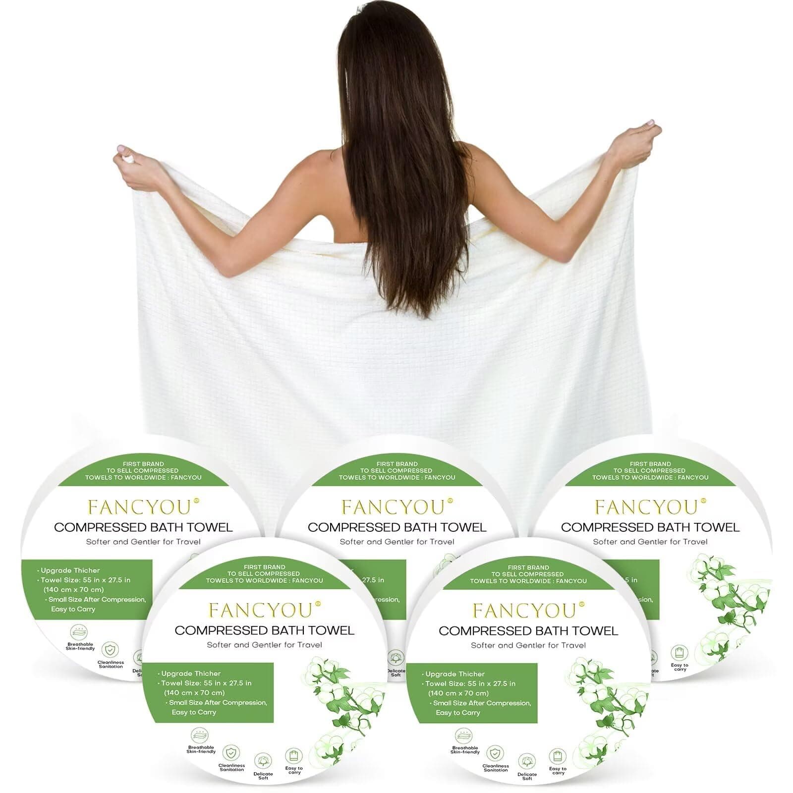 Fancyou Compressed Towel Tablets Disposable Bath Towels for Travel, 55.1 x 27...