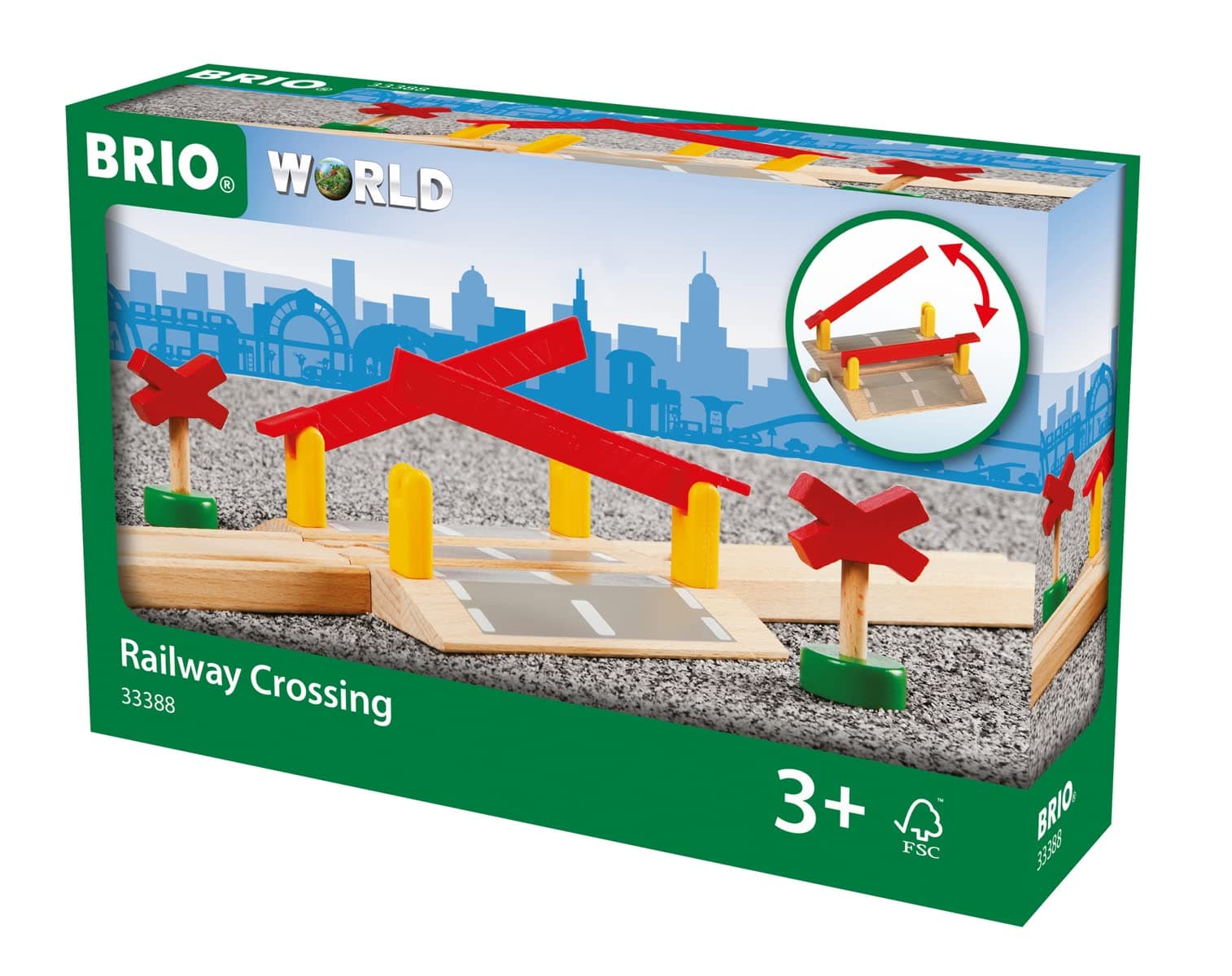 World 33388-4 Piece Railway Crossing Set | Fun and Interactive Wooden Train Accessory for Kids | Enhances Creativity and Motor Skills | FSC-Certified Eco-Friendly Toy for Ages 3 and Up