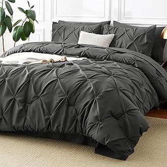 CozyLux Queen Comforter Set Dark Grey, 7 Pieces Pintuck Bed in A Bag, Premium Dark Gray Comforter Queen Size, Pinch Pleat Bedding Sets with Comforter, Sheets, Pillowcases & Shams