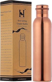 Pure Copper Water Bottle, 1000 ml Capacity, NON-LACQUERED, for Ayurveda Health Benefits