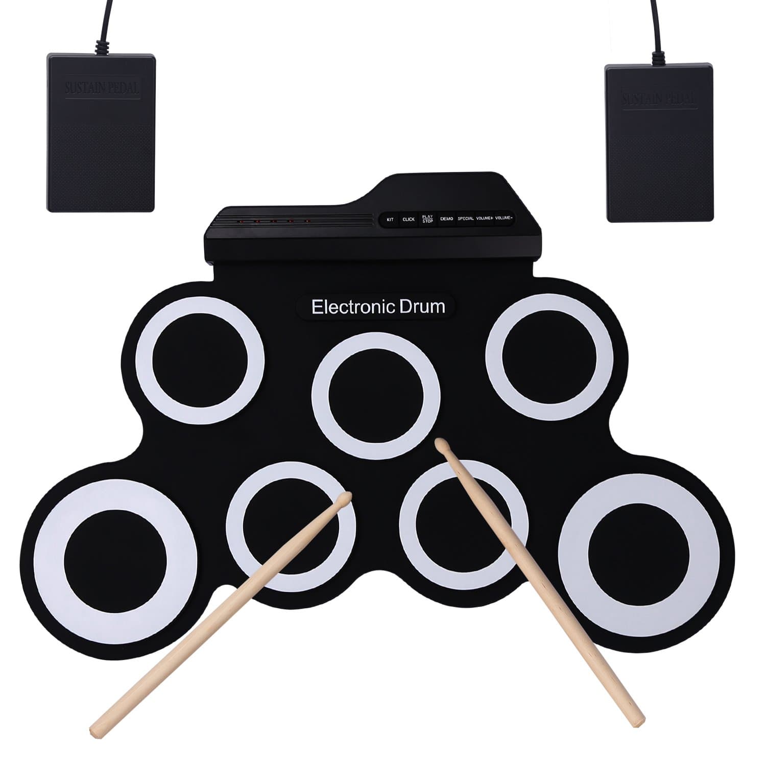 Electronic Roll Up Drum Set, YOSASO Electric Portable Training Battery Pad, Portable Folding Drum with 2 Pedals and 2 Chopsticks for Children and Beginners