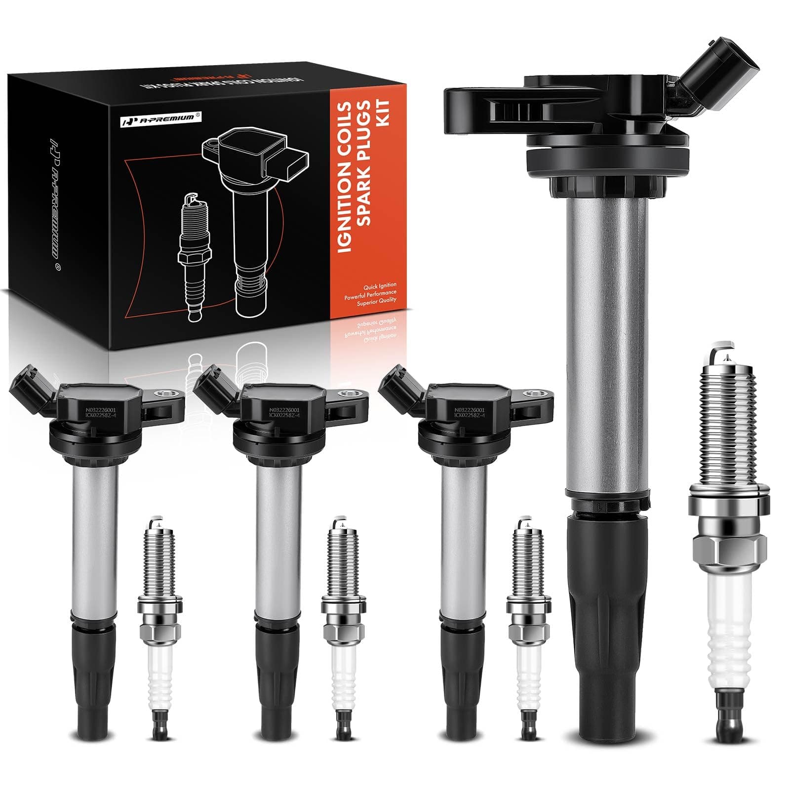 A-Premium Set of 4 Ignition Coil Pack and Iridium Spark Plugs Compatible with Toyota Corolla 2009-2018 Matrix Prius C-HR & Lexus CT200h 2011-2017 & Scion iM xD