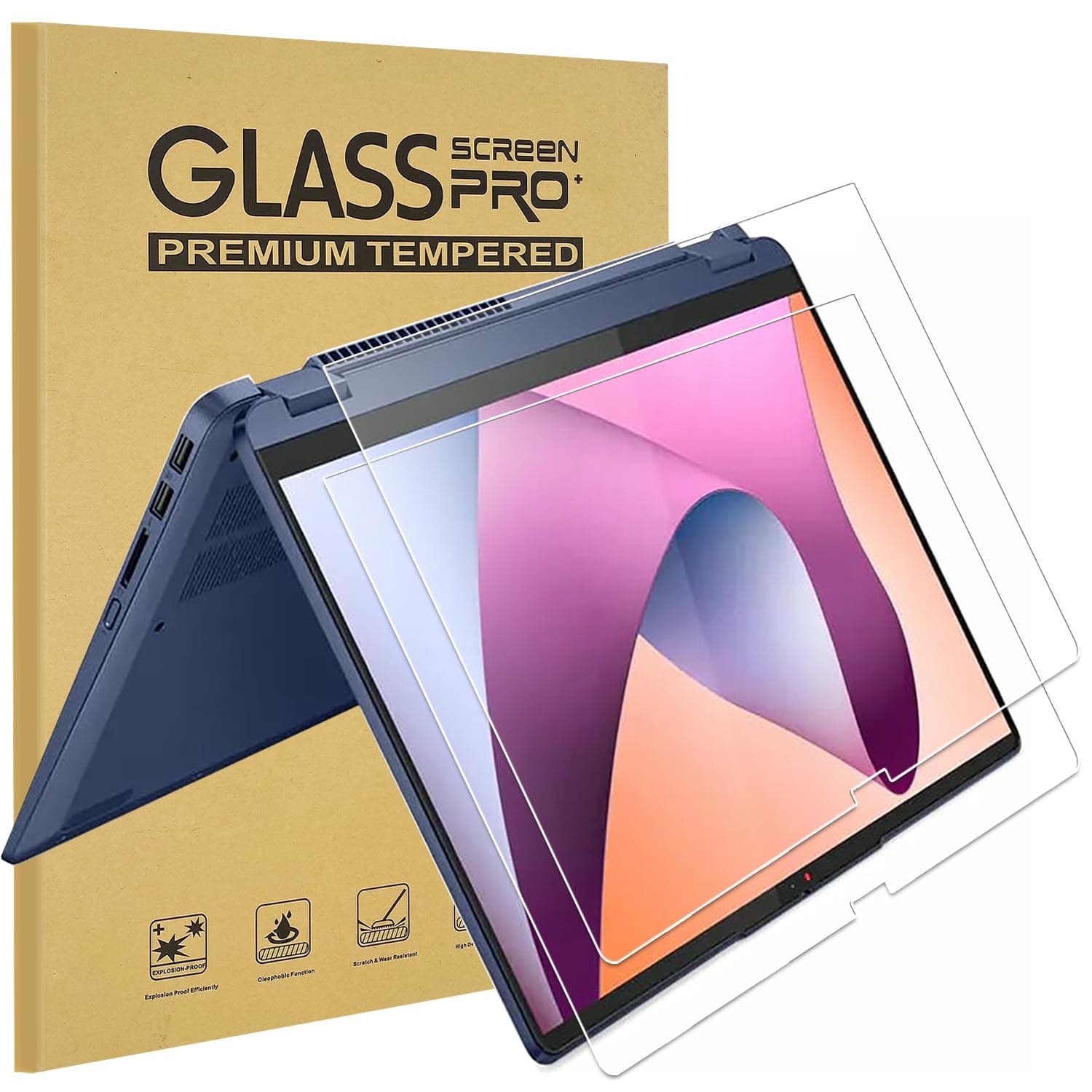 2 Pack Tempered Glass Screen Protector for Lenovo IdeaPad 5a / 5i / 5X / 5 14" 2-in-1丨Ideapad Flex 5/5i 14" 2-in-1丨Chromebook Plus 2-in-1 14" Touchscreen Laptop, 9H Anti-Scratch, Bubble Free