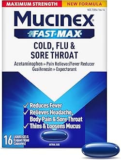 Fast-Max Maximum Strength Cold, Flu & Sore Throat Medicine for Adults, Powerful Over-The-Counter Medication for Chest Congestion & Cold and Flu Symptoms, Fast Dissolving Liquid Gels, 16 Count