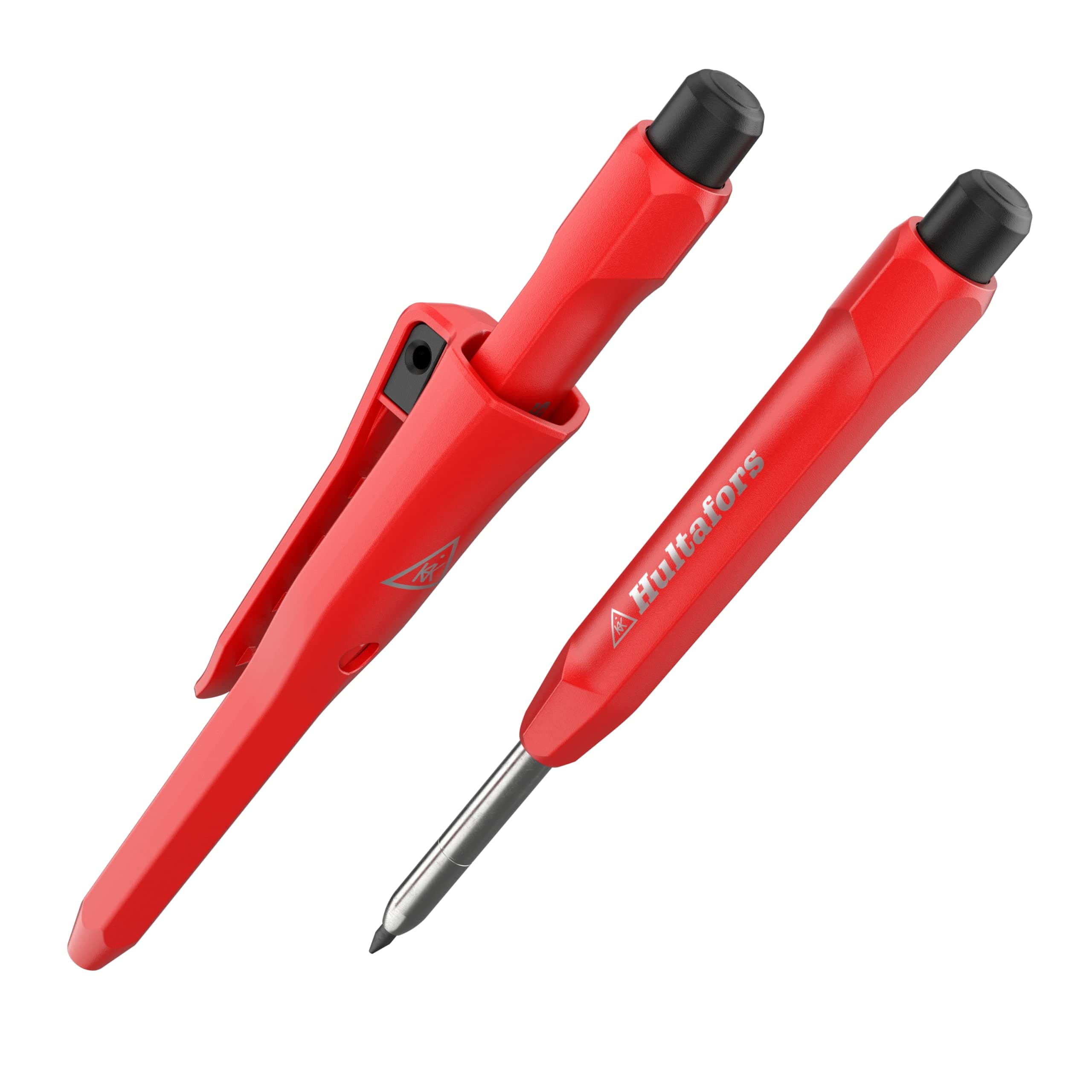 Professional Deep Hole Marker Pencil Including Durable Graphite Lead & Sharpener I Hultafors I Drill Hole Marker with Non-Slip Clip I Carpenter's Pencil for Surfaces Wood, Concrete, Plastic & Metal I