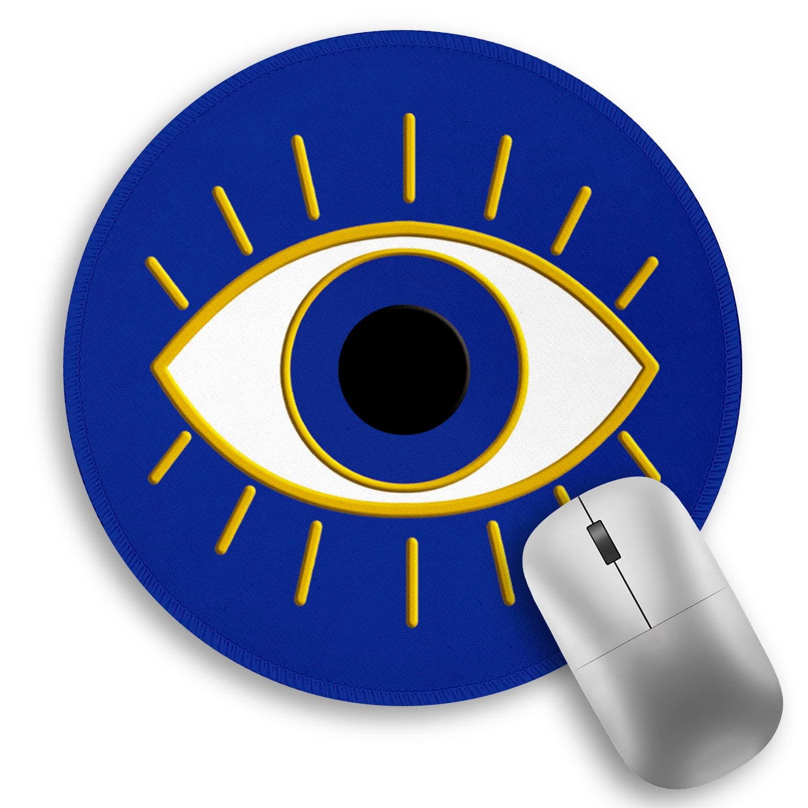 Evil Eye Lucky Round Mouse Pad, Small Mouse Pad with Non-Slip Rubber Base, Stitched Edge Mousepad for Desk Wireless Mouse, Gaming Mouse Mat for Computer Laptop Home Office Women Men, 8.6 x 8.6 Inch