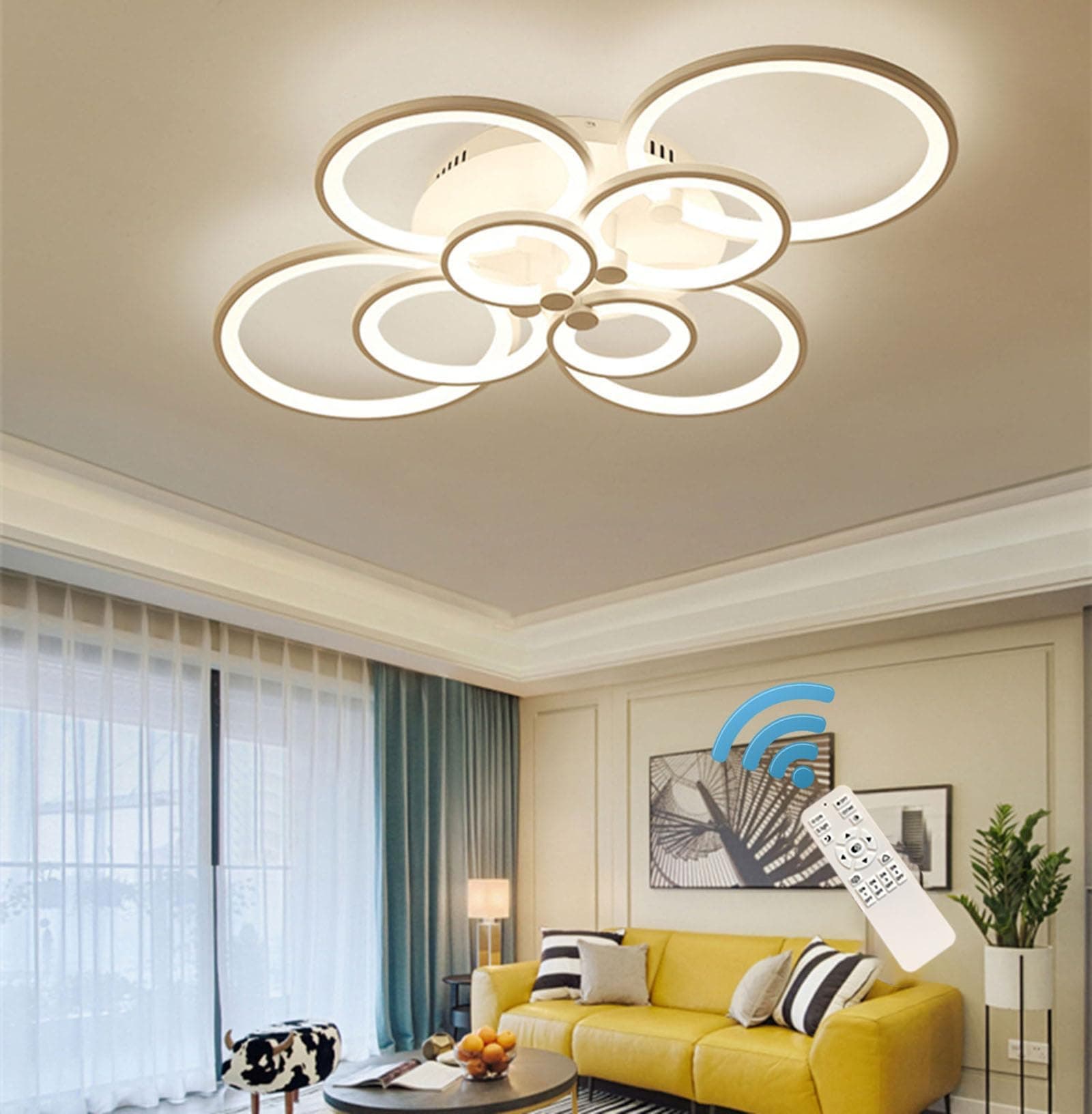 Qcyuui Modern LED Dimmable Ceiling Light, 8-Head Close to Ceiling Light Acrylic Flush Mounted Lighting Fixture, Indoor Ceiling Lamp for Bedroom Living Room Dining Room Kitchen Office (100W/3000-6500K)