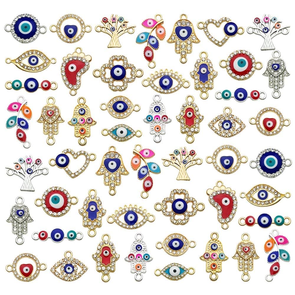 Evil Eye Beads Charms for Jewelry Making Assorted Evil Eye Connector Rhinestone Diamond Evil Eye Link Charms for Women Bracelet Earring Necklace DIY Craft