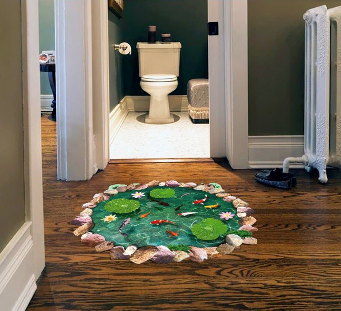 U-Shark Large Blue Sky 3D Self-Adhesive Removable Break Through The Wall Vinyl Wall Sticker/Mural Art Decals Decorator (Goldfish in Lotus Pool 9260 (60 x 90cm))