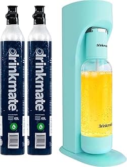 Sparkling Water and Soda Maker, Carbonates Any Drink, Bubble Up Bundle - Includes Two 60L CO2 Cylinders, One Carbonation Bottle, and Fizz Infuser - Arctic Blue