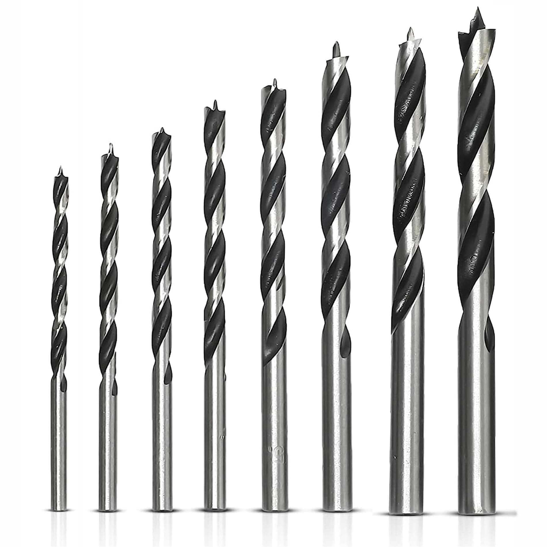 KEWAYO 8 Pieces Brad Point Drill Bits, 3-10mm Spur Point Spiral Twist Wood Metric Drill Bits with Durable Case Wood Working Tool for Hardwood or Softwood (Silver)