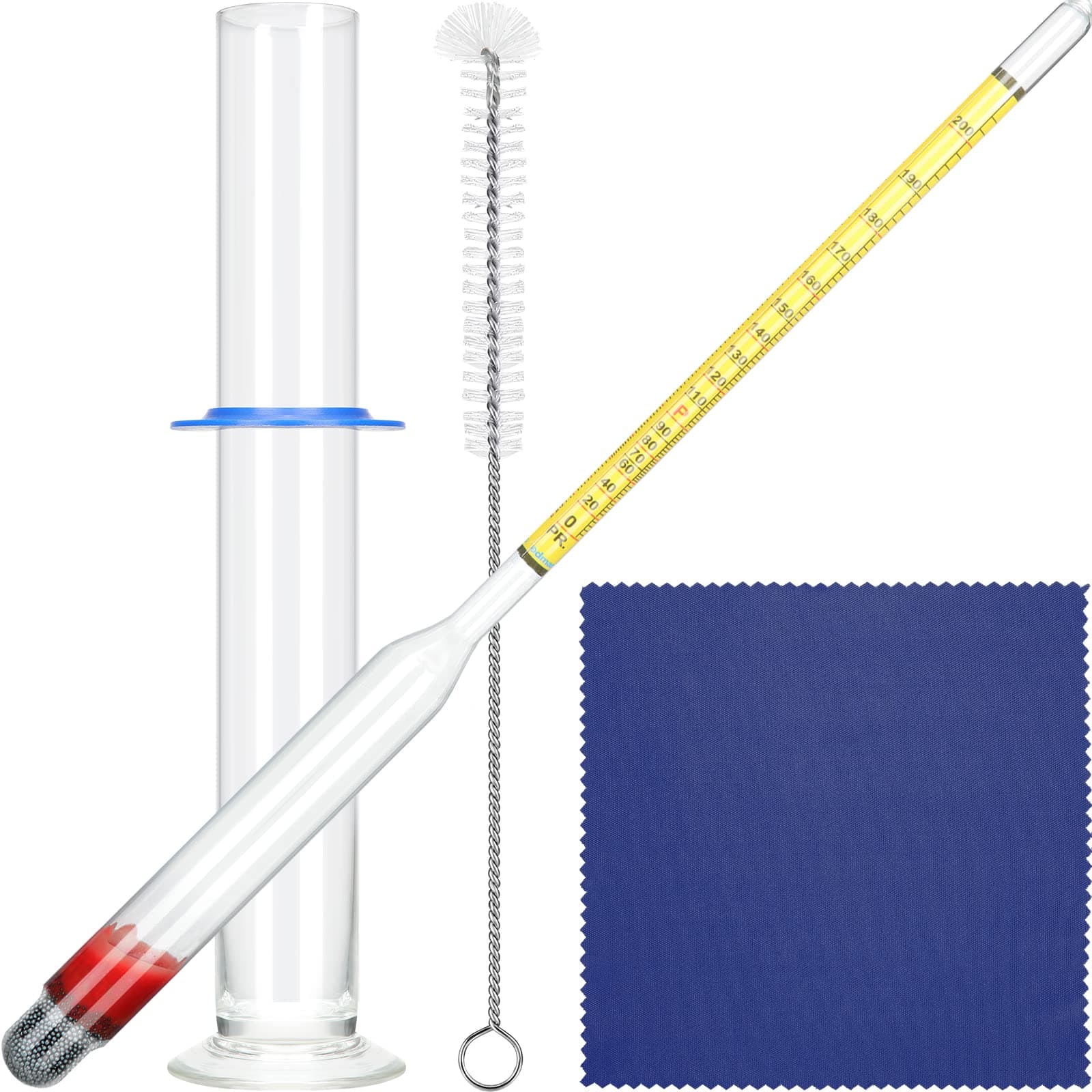 Chengu Hydrometer Alcohol Meter Test Kit 0-200 Proof with Glass Cylinder, Brush and Dust Cloth, Distilling Moonshine Alcoholmeter for Proofing Distilled(Stylish Style)