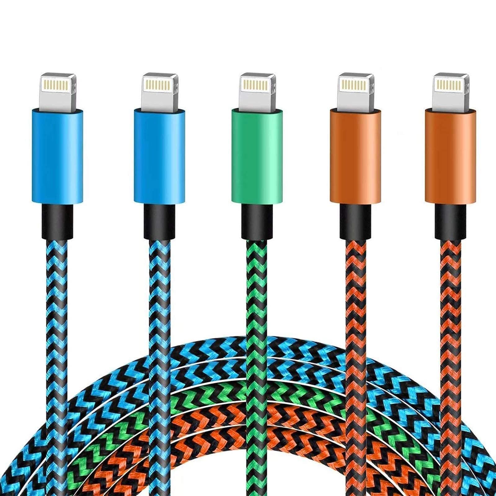iPhone Charger [Apple MFi Certified] 5 Pack - 6FT Lightning Cable Nylon Woven High Speed Data Sync Cord Compatible iPhone 12 11 Pro Max X 8 7 6S Plus SE - Color