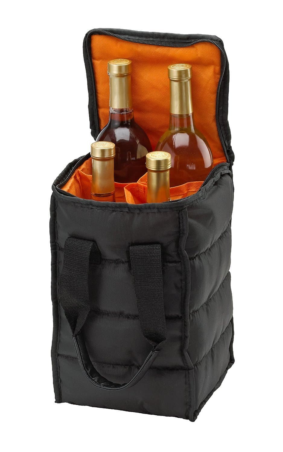 Handy Laundry Wine Carrier Tote Bag – 4-Bottle Pockets Capacity with Padded Insulation, Zipper Closure, and Carry Handles – Ideal for Travel, Picnics, and Beach Trips