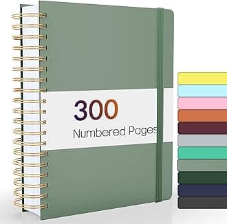 Forvencer Lined Spiral Journal Notebook with 300 Numbered Pages, A5 Thick Journals for Writing with 100GSM Paper, Hardcover Notebooks with Contents for Work, School,olive green