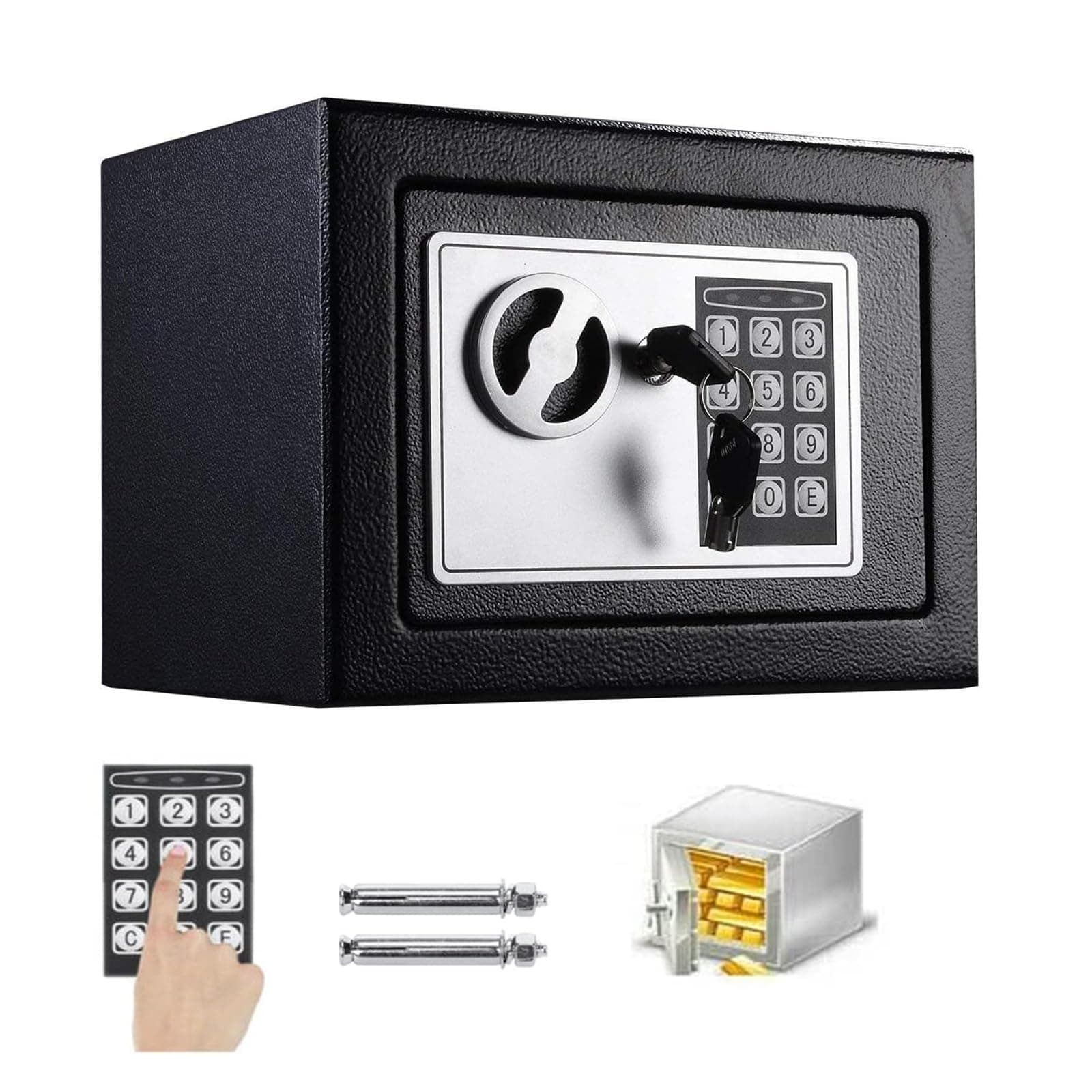 Safe Box for Home security, Electronic money box with Digital Keypad and Keys, small safe Lock Box Steel Construction 4.6L cash box Money Jewelry Document safe, 23 x 17 x 17 cm, Black