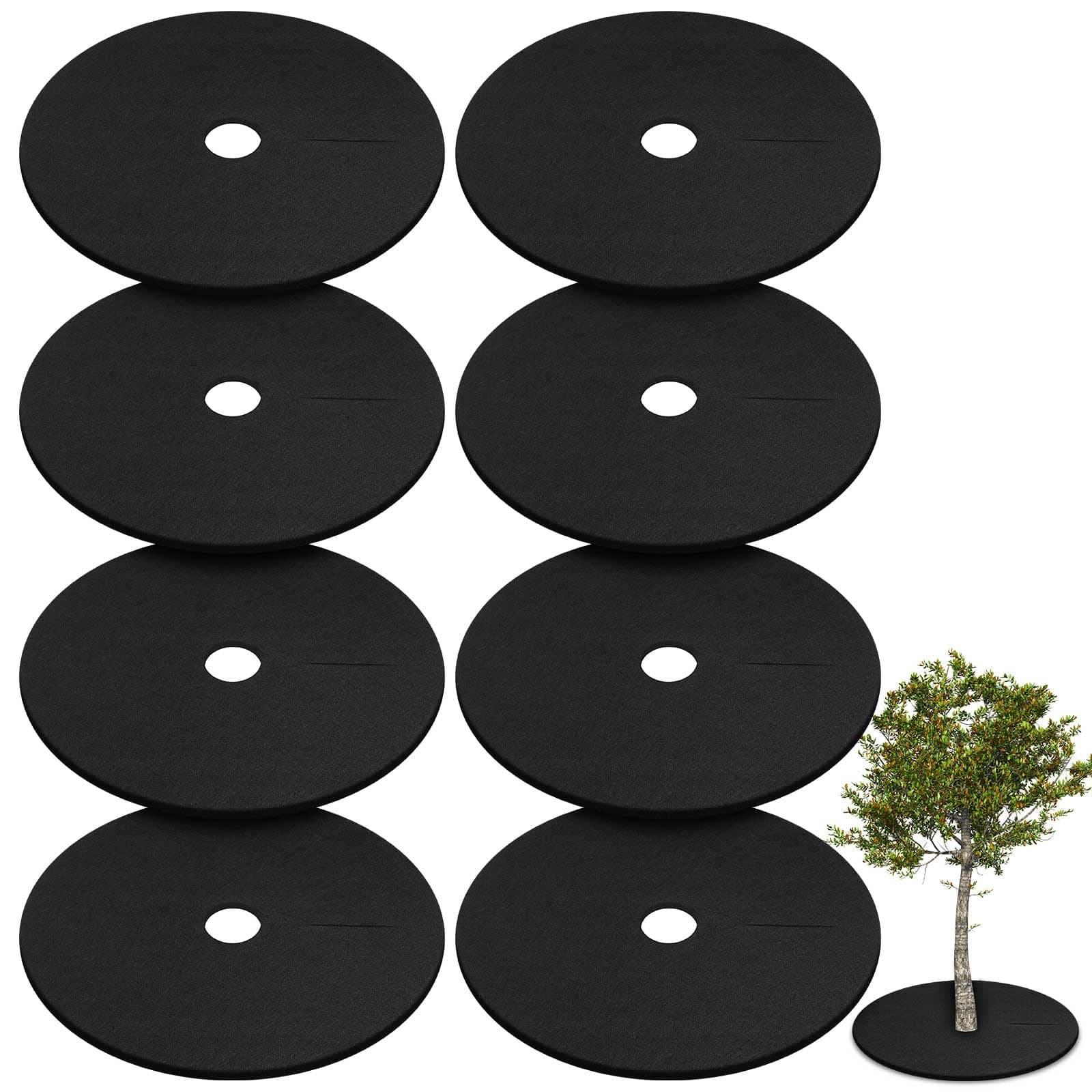 8 Pcs 32.2 Inch Non Woven Tree Mulch Ring Thickened Tree Protector Mat Reusable Tree Weed Mat Round Fabric Tree Root Barrier Weed Barrier Mats for Landscape Weed Control Plant Root Protection (Black)