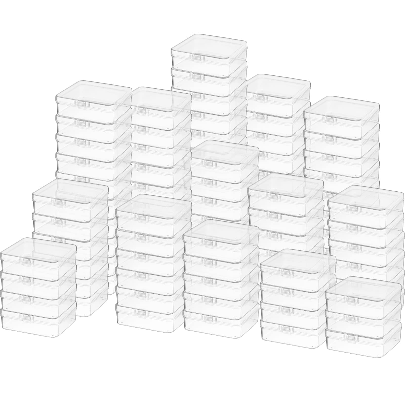 100 Pcs Small Clear Plastic Beads Storage Containers Box Small Clear Box with Hinged Lid Small Plastic Case Mini Square Arts Crafts Storage Boxes Organizers for Small Items (3.3 X 3.3 X 1.1 Inch)