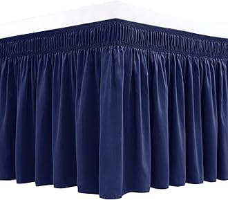Wrap Around Bed Skirts for King & Cal King Beds 15" Drop, Navy Adjustable Elastic Dust Ruffles Easy Fit Wrinkle & Fade Resistant Silky Luxurious Fabric Machine Washable