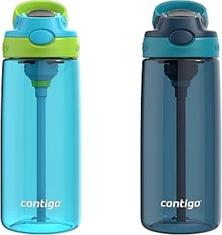 Contigo Kids 20oz 2-Pack Aubrey Water Bottles with Cleanable Silicone Straw Spill-Proof Lid Dishwasher Safe Blue Raspberry/Cool Lime & Blueberry/Juniper BPA-free