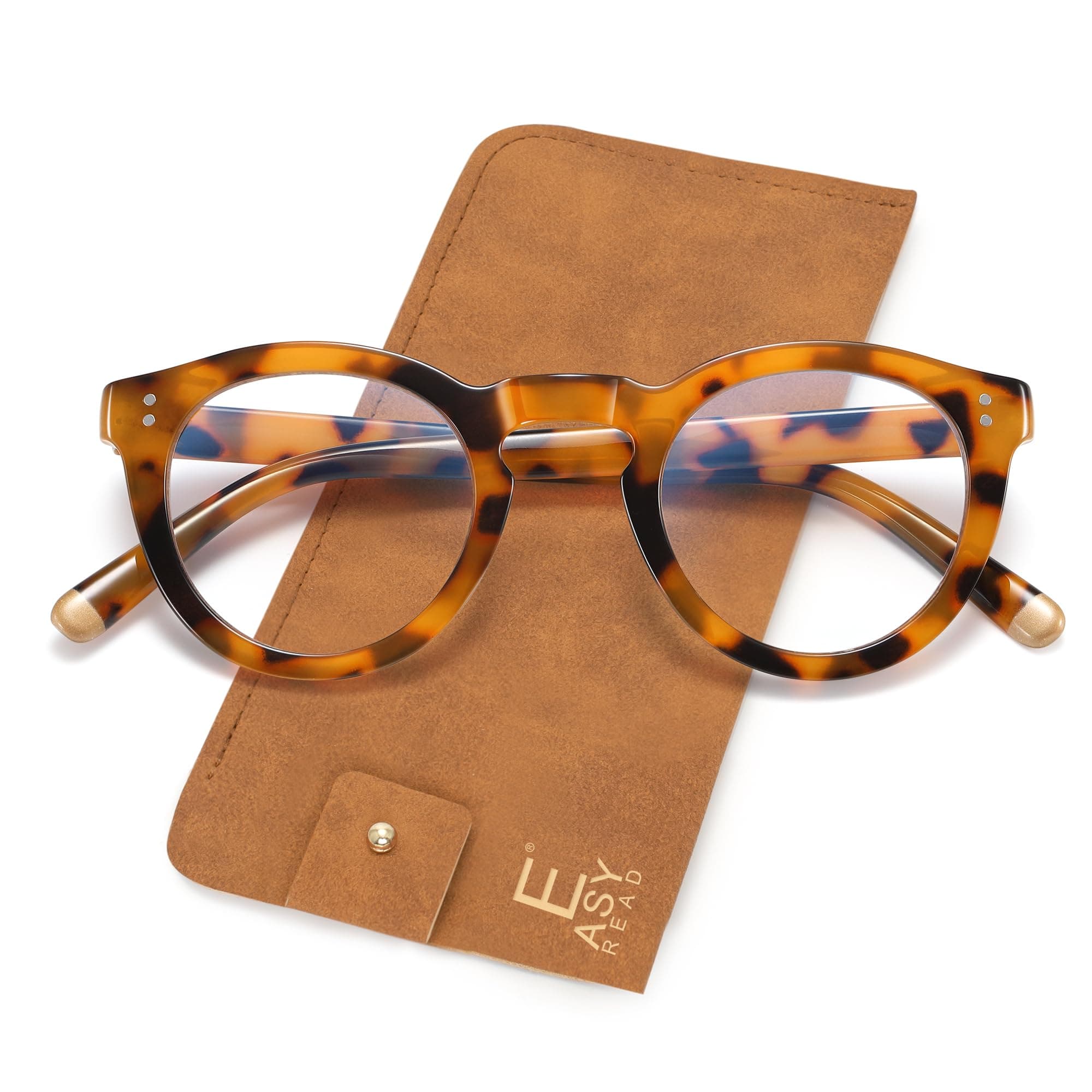 EASY READ Retro Round Blue Light Blocking Reading Glasses for Women,Anti UV Readers for Women with Spring Hinge