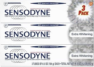 Sensodyne Toothpaste for Sensitive Teeth and Cavity Prevention, Maximum Strength Extra Whitening 6.5 oz (3 pack) - 08421