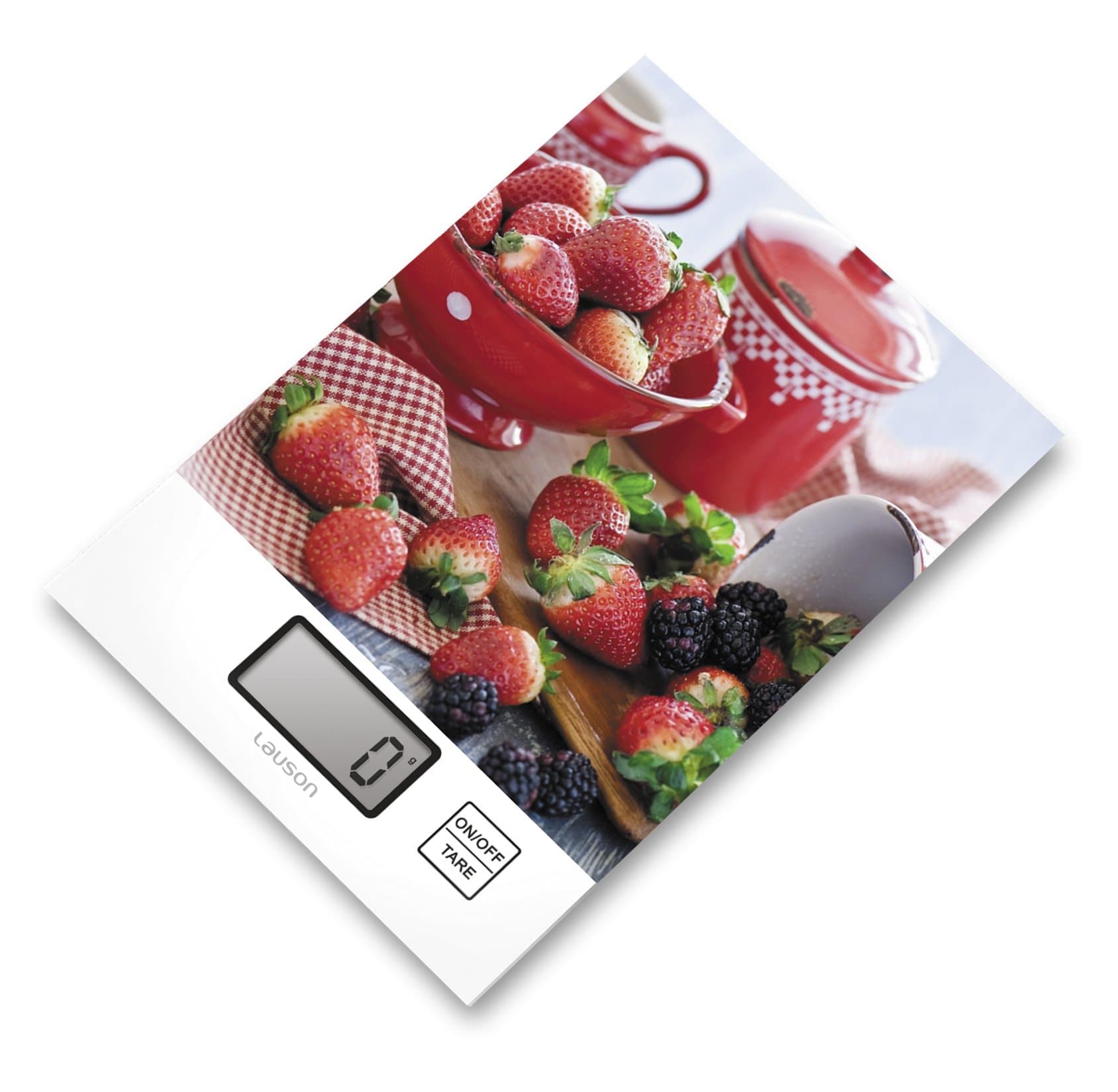 Lauson High Precision Digital Kitchen Scale, Ultra-Thin Tempered Glass Design, Automatic on/Off (Strawberries)