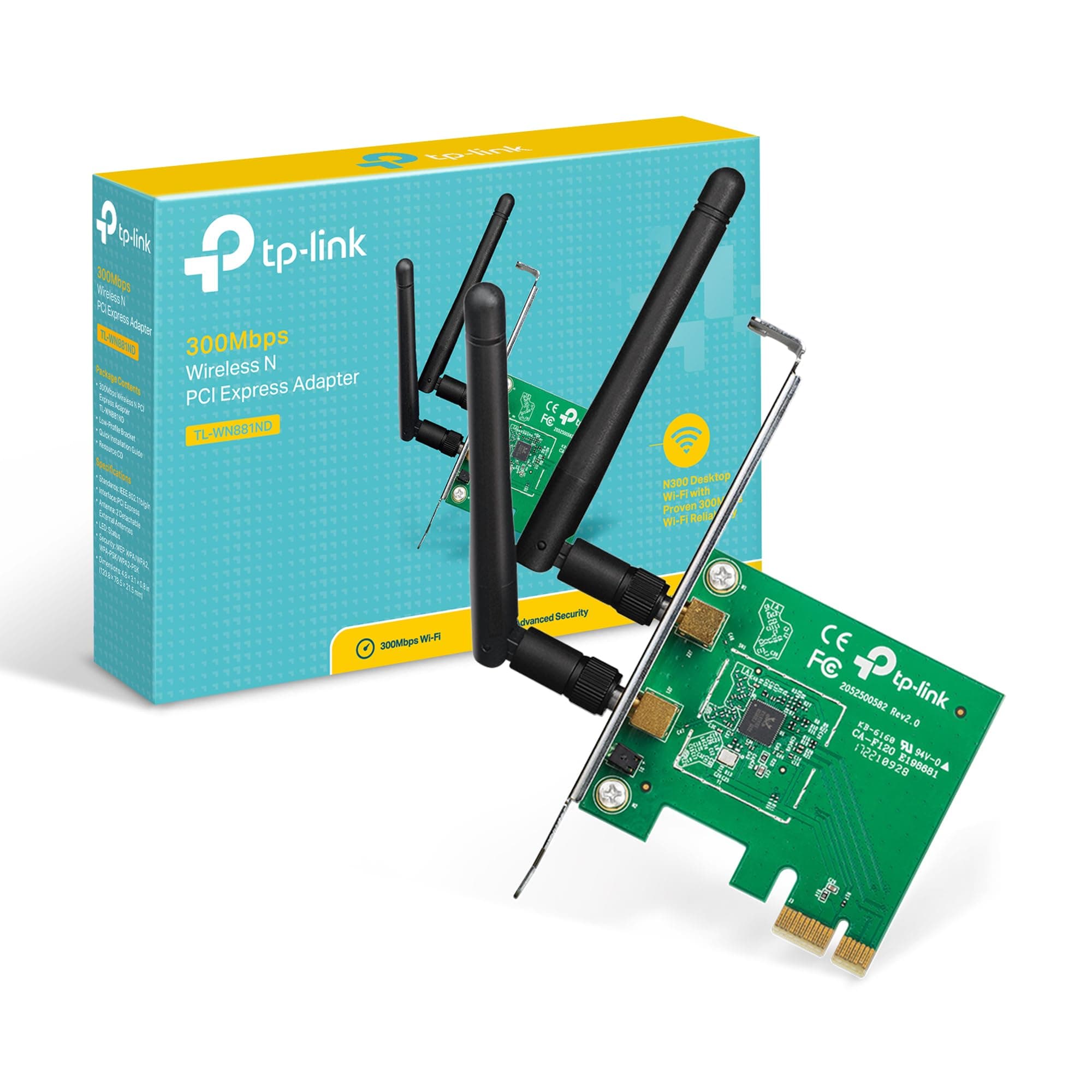 TP-Link TL-WN881ND 300 Mbps Wireless N PCIe WiFi Adapter for PC, PCIe WiFi Card for Desktop, Low-Profile Bracket Included, Supports Windows 10-8.1-8-7-XP (32-64 bit) - Linux 2.6.24-4.1